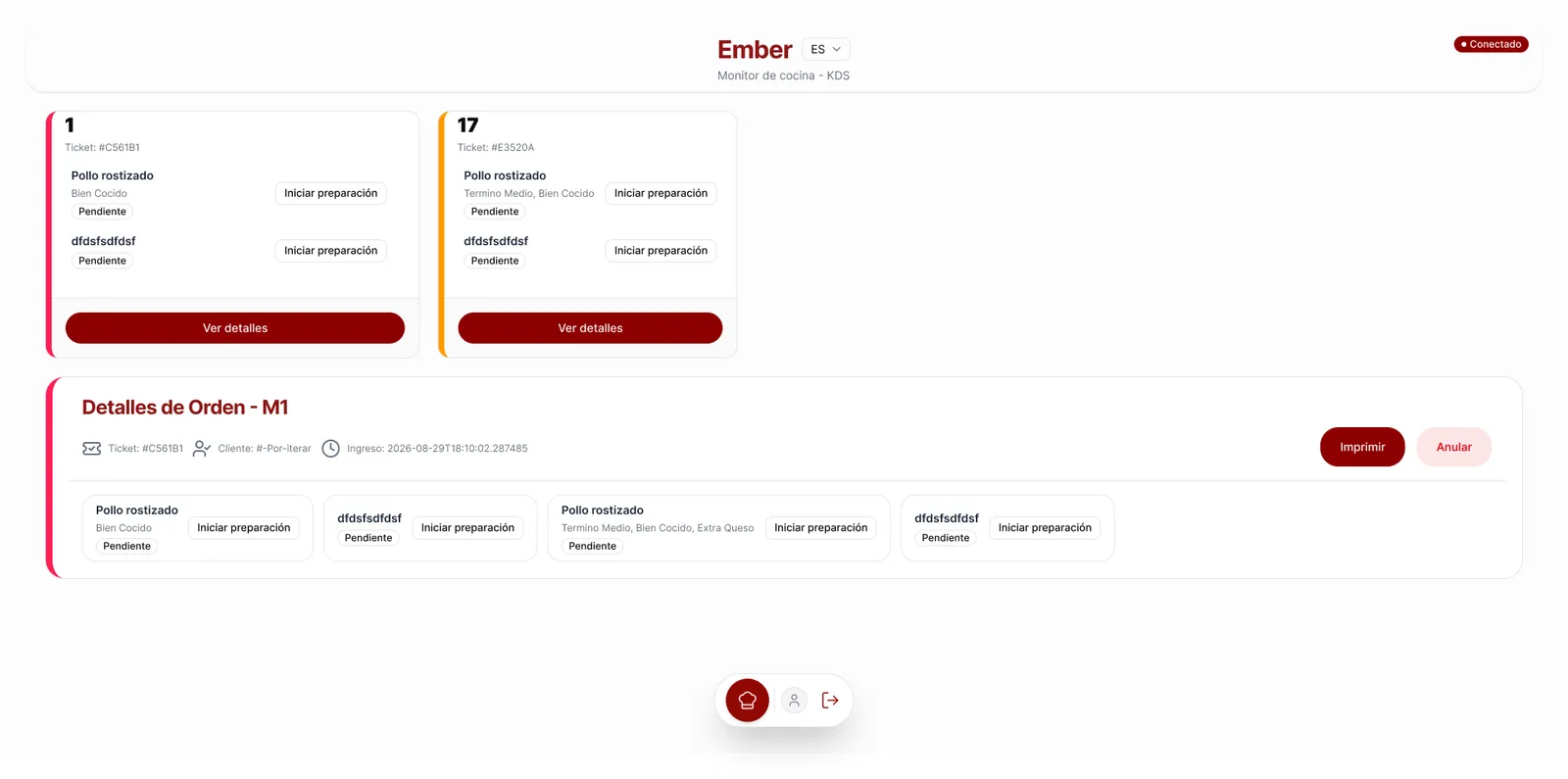 Ember view: Kitchen display (KDS)