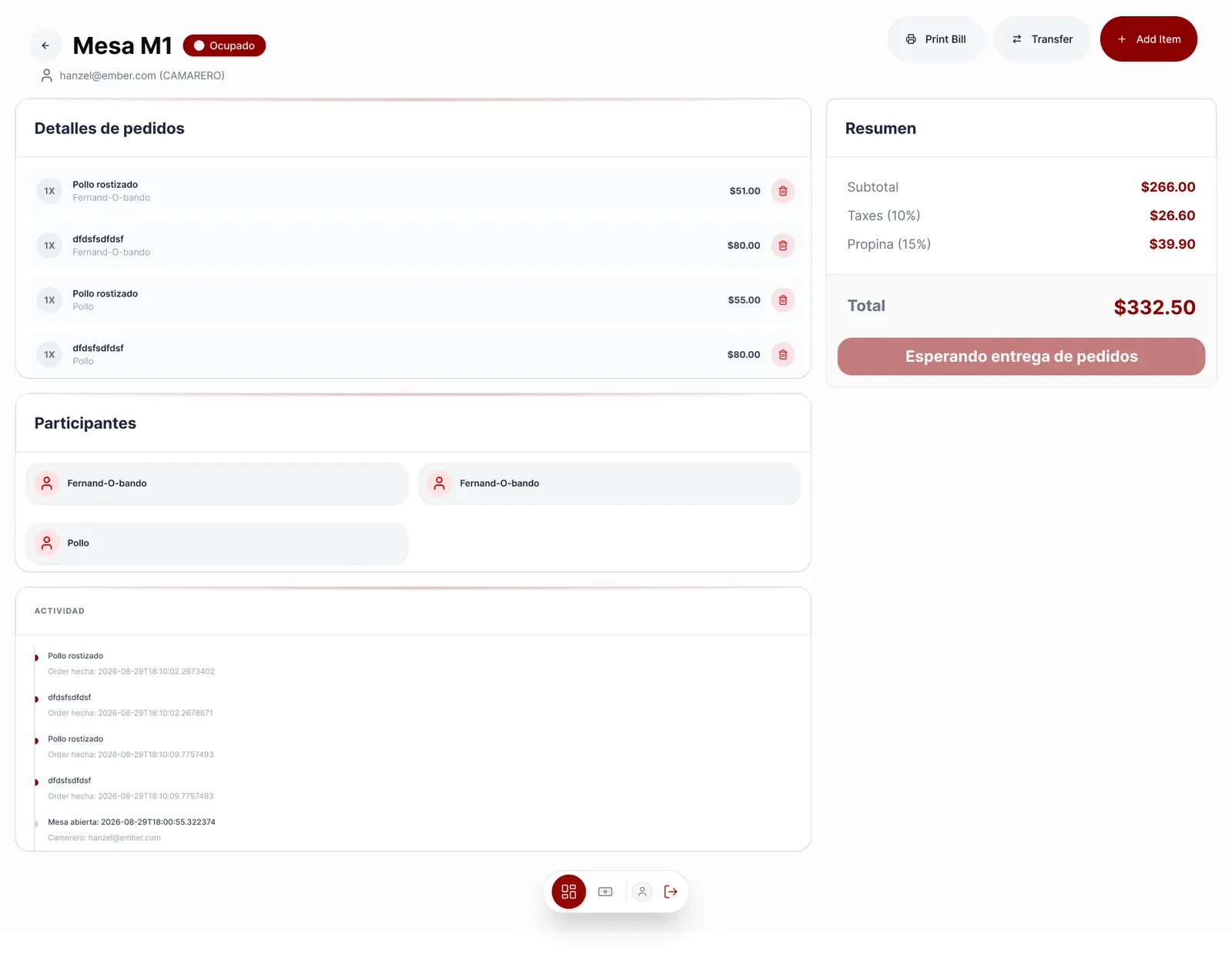 Ember view: Floor & server management